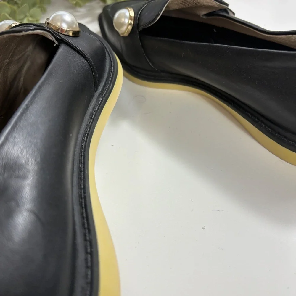 Louise et Cie Black Pointed Pearl-Embellished Loafers